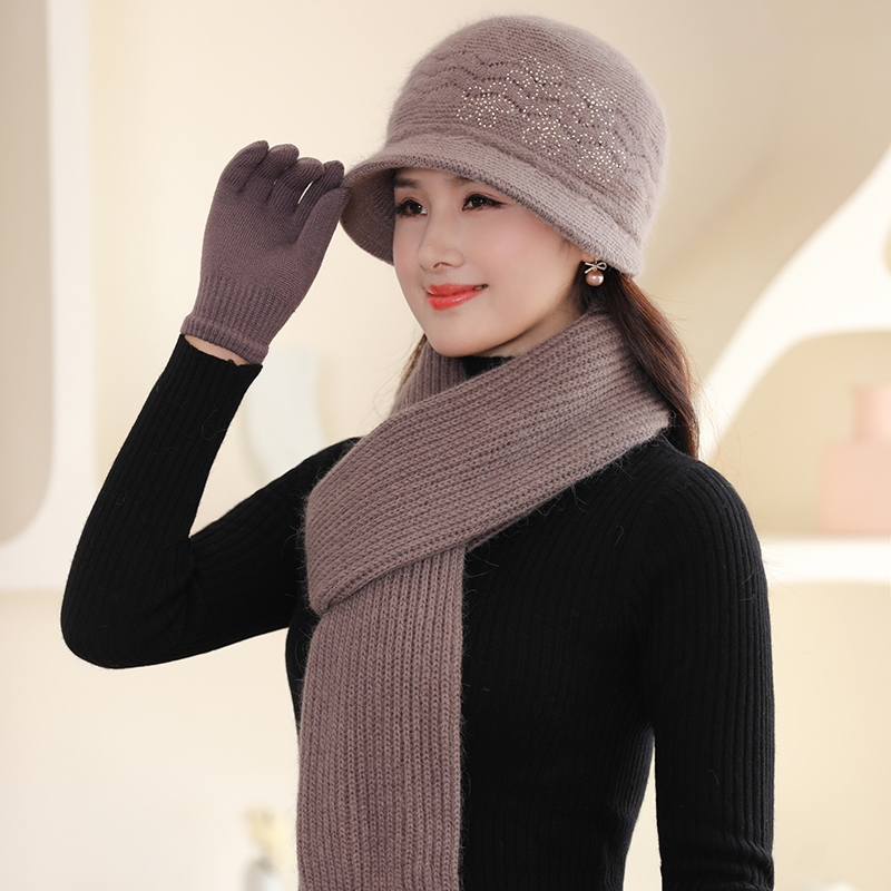 Conjunto de gorros y guantes de bufanda larga para mujer, gorro de punto para mantener el calor, alta calidad, 3 piezas, nueva moda