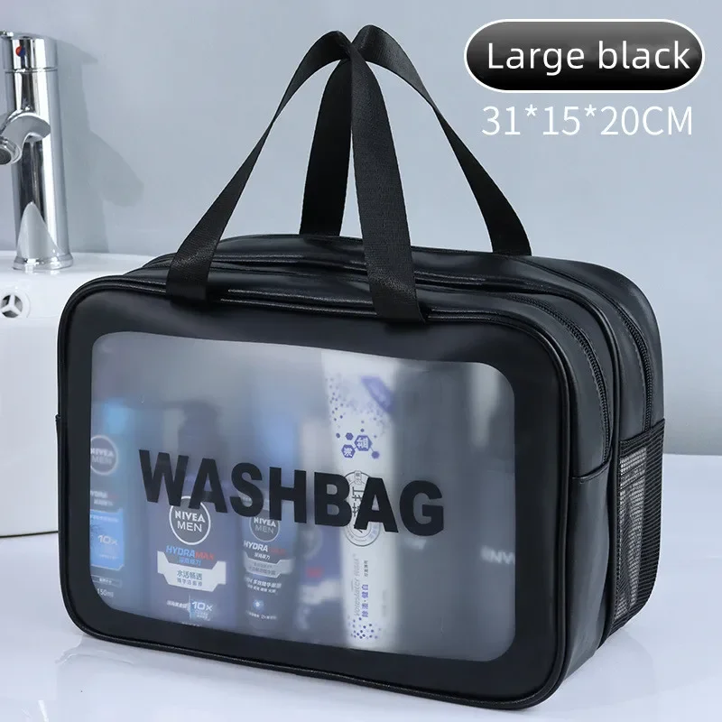 Bolsa de maquillaje de PU transparente doble con separación en seco y húmedo, bolsa de lavado portátil, bolsa de almacenamiento de cosméticos, artículos esenciales para viajes, fitness y natación
