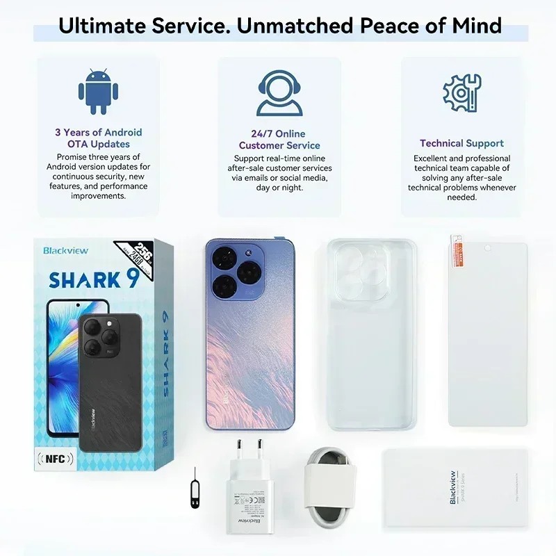 【Estreia mundial】Blackview SHARK 9 5G Smartphone 6,67 ''HD + IPS 90Hz Display 50MP Câmera principal NFC GPS Android 14 Celular