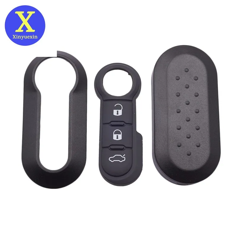 Xinyuexin-carcasa para llave remota de coche, 3 botones, para Fiat 500 Panda Punto Bravo, funda de plástico de repuesto para llave, almohadilla de botón de goma