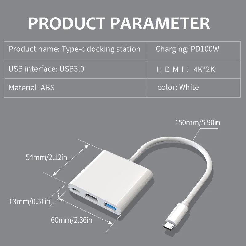3in1 USB C ハブ マルチポート アダプター HDMI 4K 出力 USB 30 ポート PD 100W 充電 Thunderbolt 3 Type C