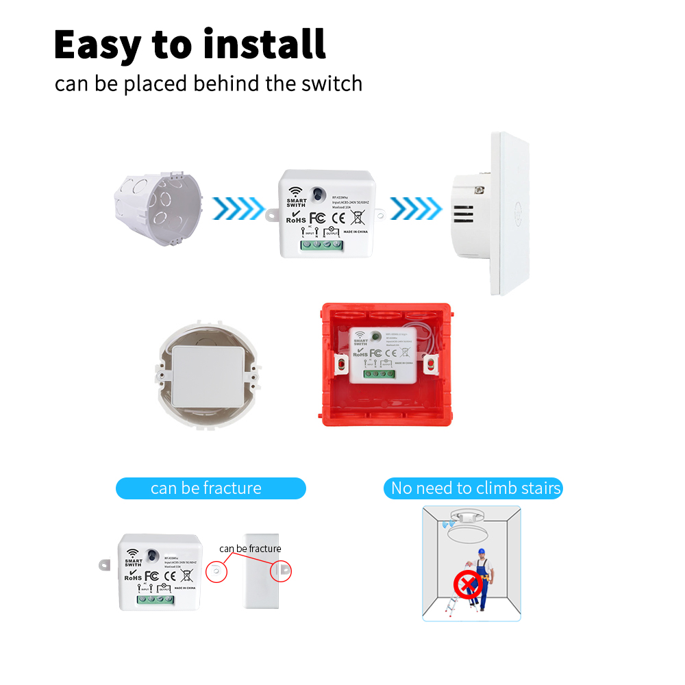 SIXWGH Smart Wireless Schalter RF433Mhz Self-Powered Push Button Wand Panels Fernbedienung Licht Schalter Wasserdicht Wand Schalter