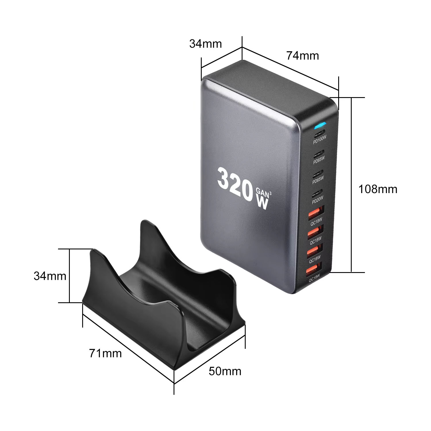 320W GaN 充電器 USB C 高速デスクトップ 8 ポート USB タイプ C PD 充電器高速充電 3.0 USB タイプ C 高速充電器 iPhone15 14 サムスン用