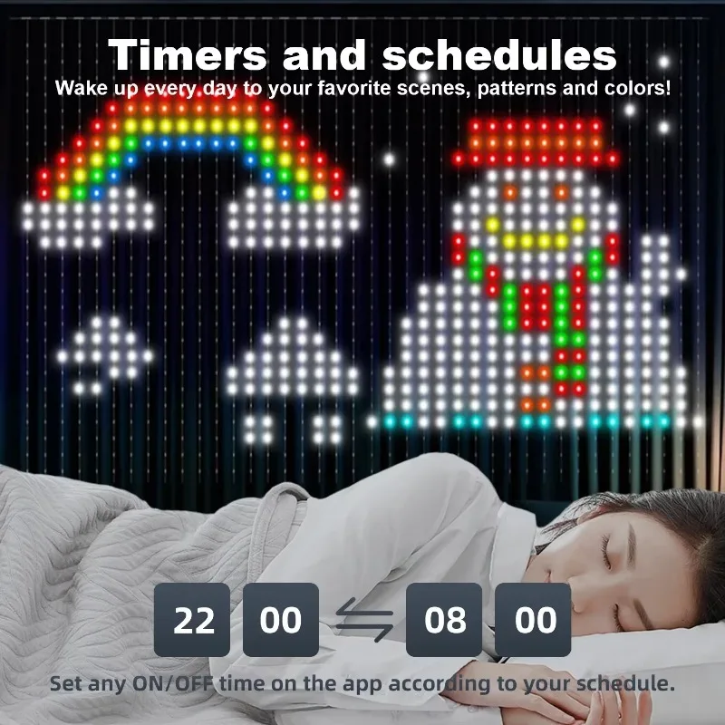 400LEDs Smart Curtain Lights Bluetooth App Control DIY LED String RGB Fairy Lights Music Change Display for Window Bedroom Decor