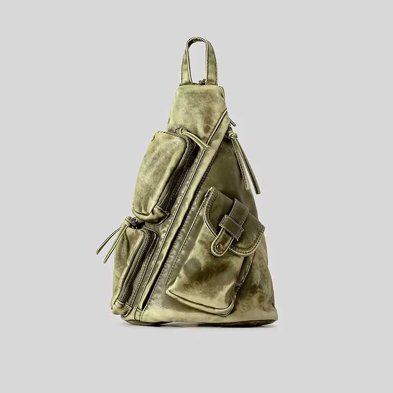 Zaini firmati Annmouler per donna Borsa a tracolla con tracolla in pelle lavata morbida Borsa piccola stile punk multitasche vintage