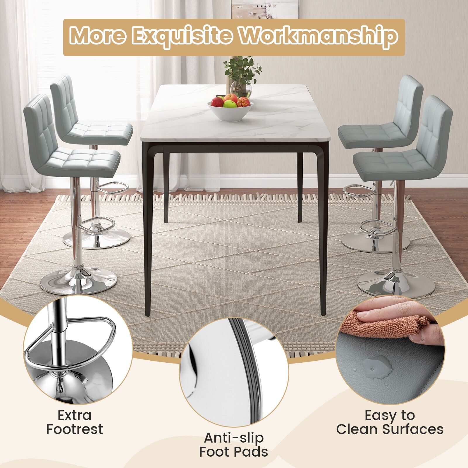 GOFLAME Set of 2 Bar Stool PU Leather Counter Height Chair 360° Swivel Adjustable Height