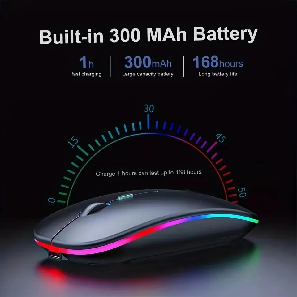 Ratón inalámbrico para videojuegos, retroiluminación, Compatible con USB, recargable, RGB, silencioso, ergonómico, retroiluminado, para ordenador portátil y PC