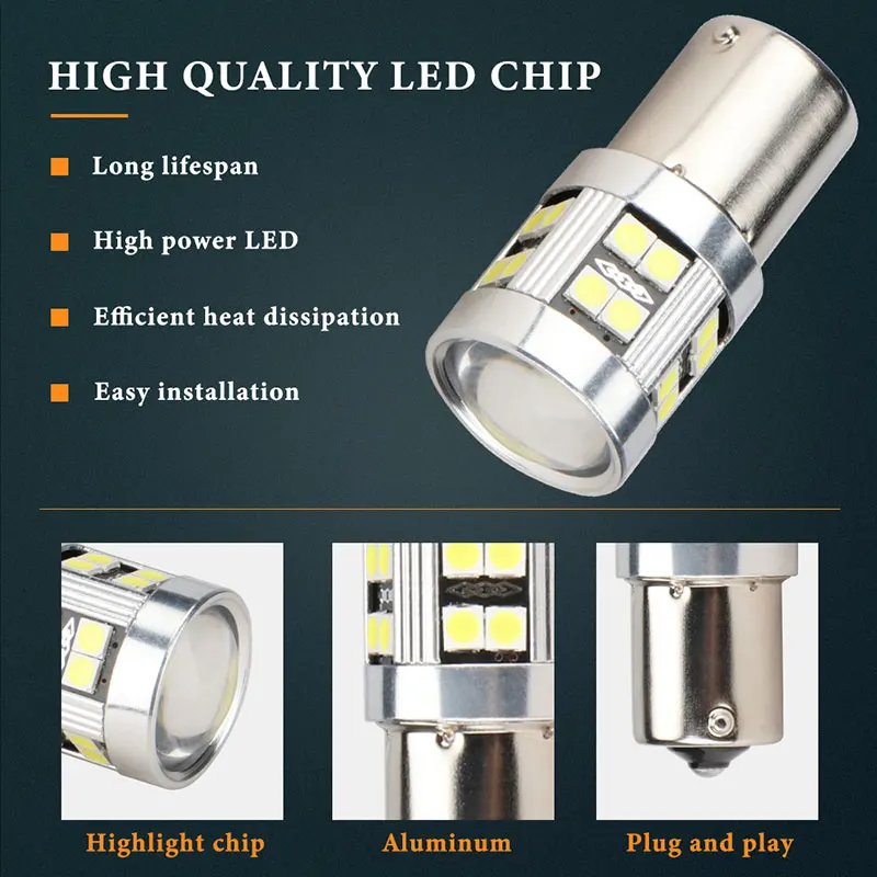 Universal Car LED Turn Signal Light, Luz de Backup de Freio, 1156 BA15S, BAU15S, 3030, 24SMD, PY21W, Canbus, 12V, 2Pcs