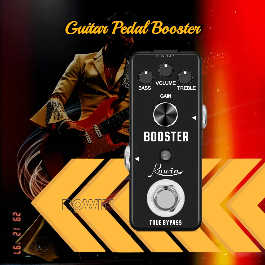 Rowin กีตาร์ไฟฟ้าเบส Booster Pedal Pure Analog Boost Bass/Treble/Volume Shape Your Tone Mini ขนาด True Bypass