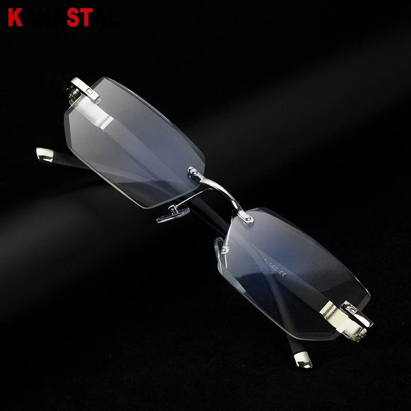 Áo Xanh Dương Chặn Ánh Sáng Mắt Nữ Dimond Cắt Không Gọng Kính Mắt Khung Chống Mệt Mỏi Hyperopia Presbyopic Kính Mắt