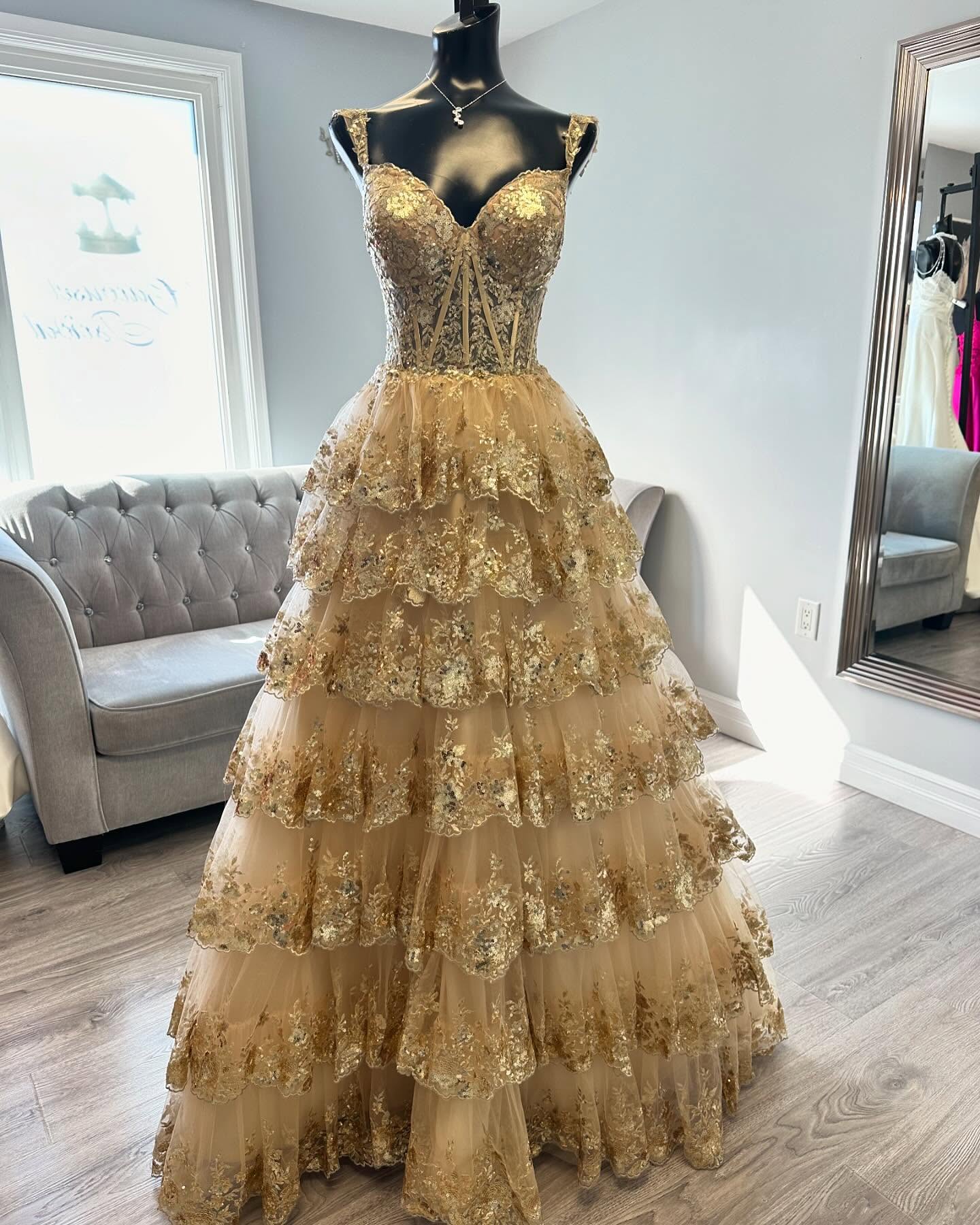 RFYR-Robe de Soirée Dorée Bouffante, Éducative, avec Couches, Appliques, Personnalisée