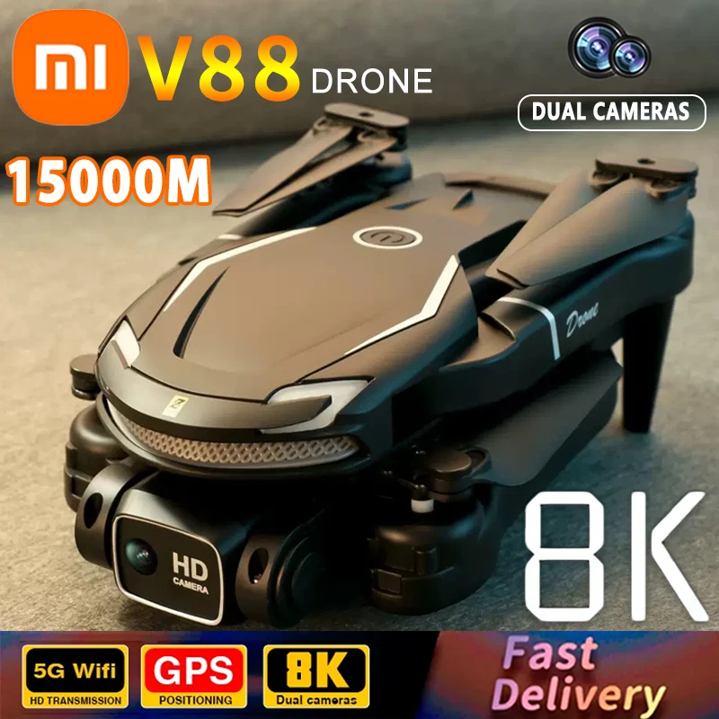 Xiaomi v88 drone 8k 5g gps profissional hd fotografia aérea aeronaves de controle remoto hd câmera dupla quadcopter brinquedo uav 15000m