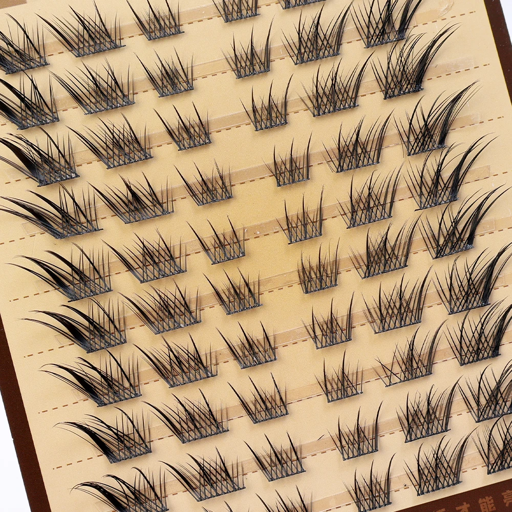 Extensiones de pestañas postizas con efecto de ojo de zorro, 10 filas, mechones segmentados gruesos naturales y esponjosos, reutilizables, herramienta de maquillaje DIY