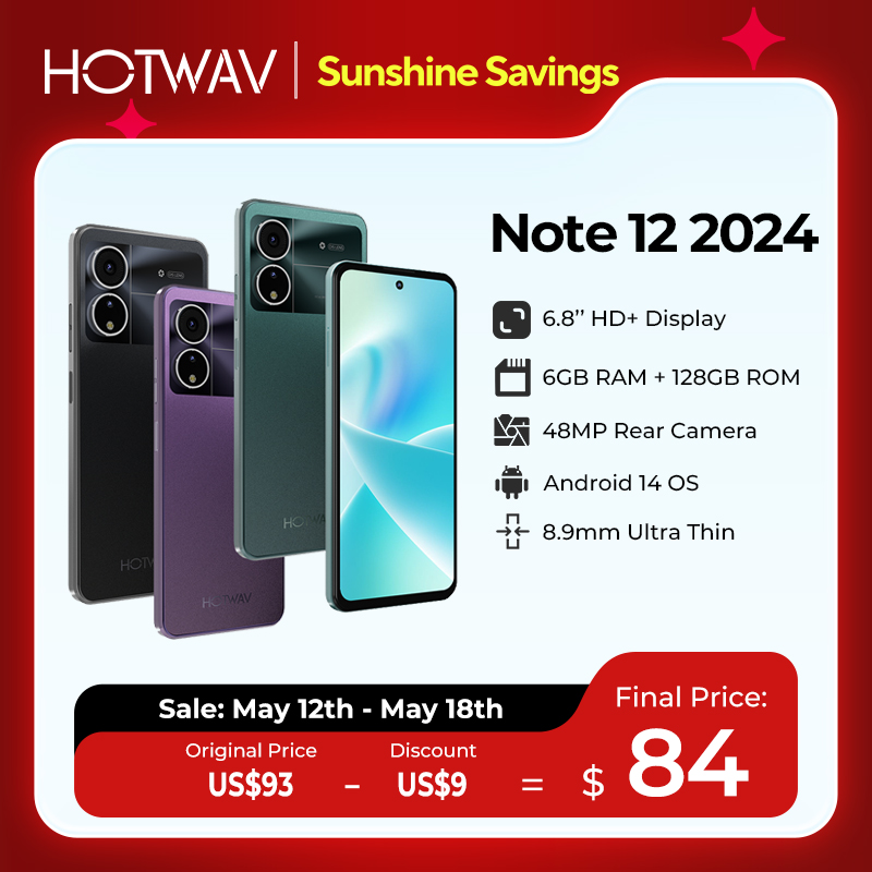 HOTWAV Note 12 2024 Smartphone 6,8 ''pantalla grande Android 14 OS 16(6 + 10)GB 128GB teléfono móvil 48MP 5160mAh teléfono móvil ultrafino