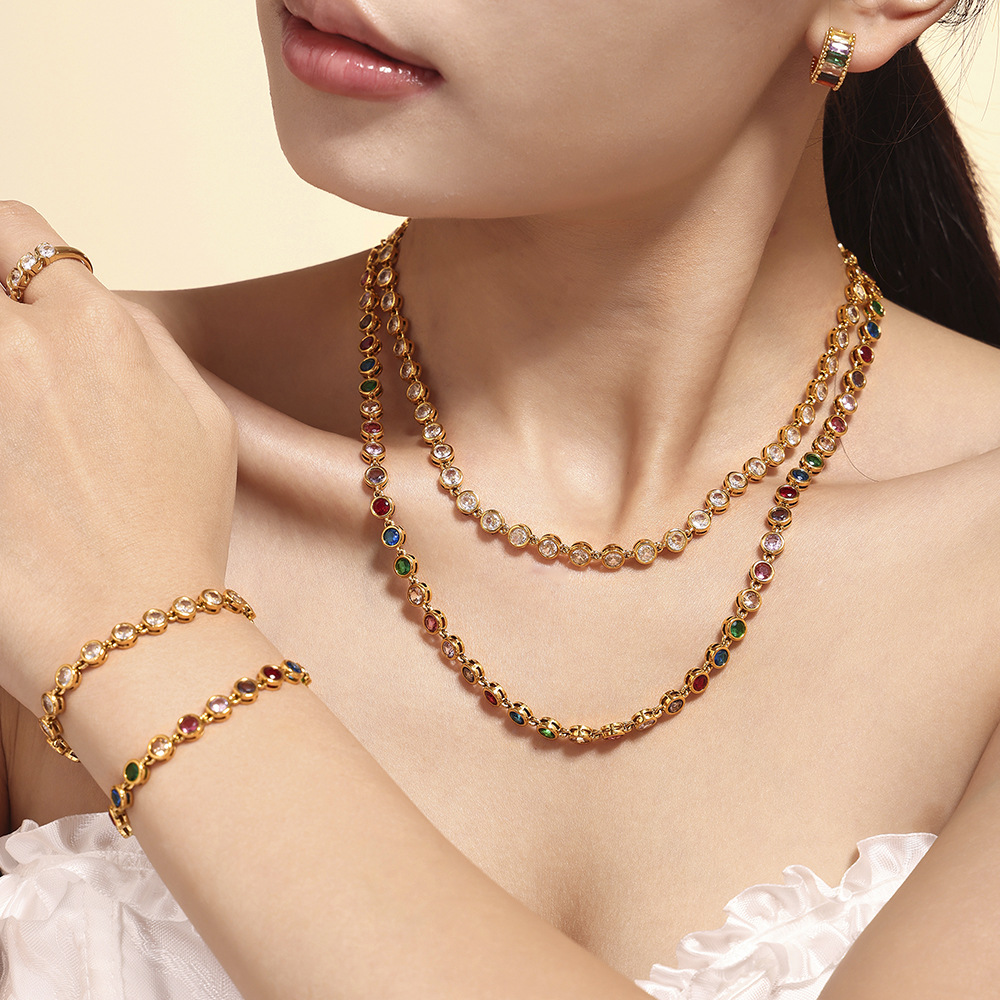 Conjunto de joias de aço inoxidável 18k ouro colorido frisado com zircão inspirado na boêmio natal aniversário presente surpresa perfeito