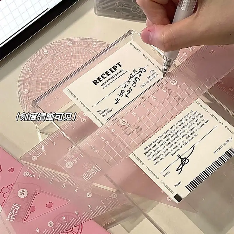4Pcs Simple Transparent 20cm Ruler Set Student Triangle Ruler Protractor Drawing Tool Set Multi-functional Office Stationery