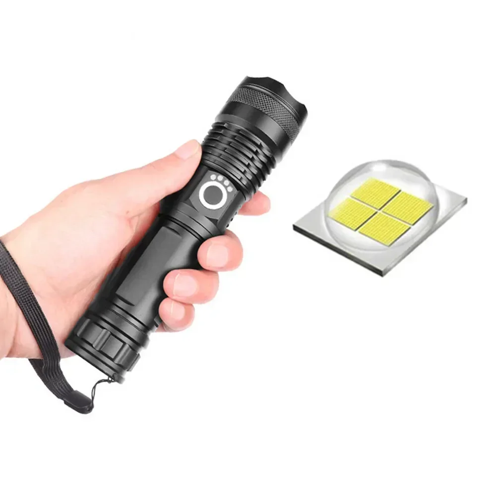 Linternas LED recargables Linterna impermeable con zoom superbrillante de 90000 lúmenes con 3 modos potentes para acampar y hacer senderismo