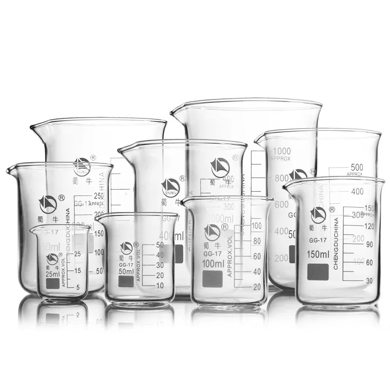 1 set di bicchieri per vetro borosilicato da laboratorio di tutte le dimensioni, attrezzature da laboratorio per esperimenti chimici, tutte le dimensioni