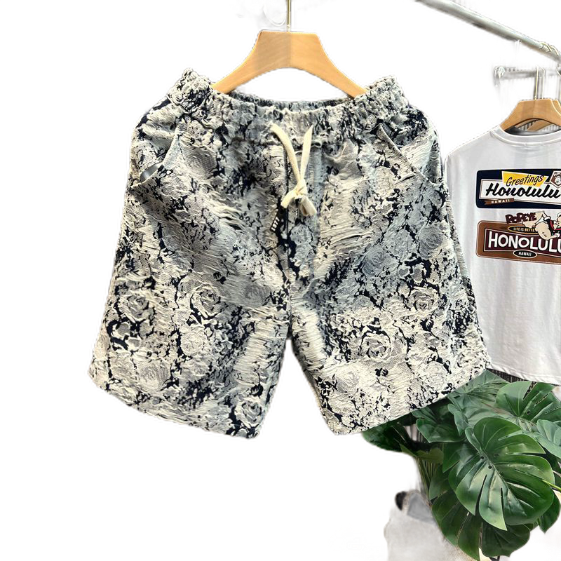 Short d'été ample pour Couple, populaire, polyvalent, décontracté, droit, pour hommes, peinture à l'huile de fleurs, short de plage hawaïen décontracté en soie