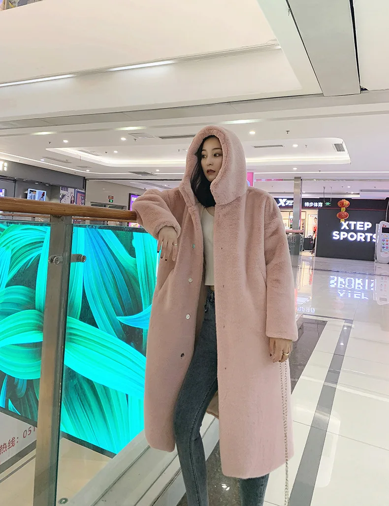 Herbst Und Winter Neue Koreanische Version Von Nachahmung Nerz Pelz Verdickt Lose Plüsch Dump Cap Jacke Weibliche Lange Tops
