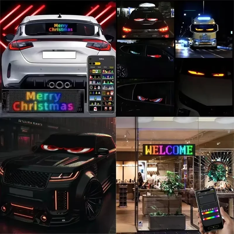 Painel de pixel de matriz de led flexível à prova d'água, texto de rolagem, sinal de publicidade, tela programável por aplicativo para exibição de loja de caminhões de carro