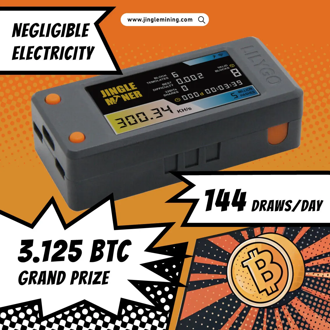 Jingle Mining BTC SOLO Mini Loterij Mijnwerker 2-pin JST-GH 300 KH/s 1.25mm Gloednieuwe Jingle Mijnwerker op Voorraad Snelle Verzending