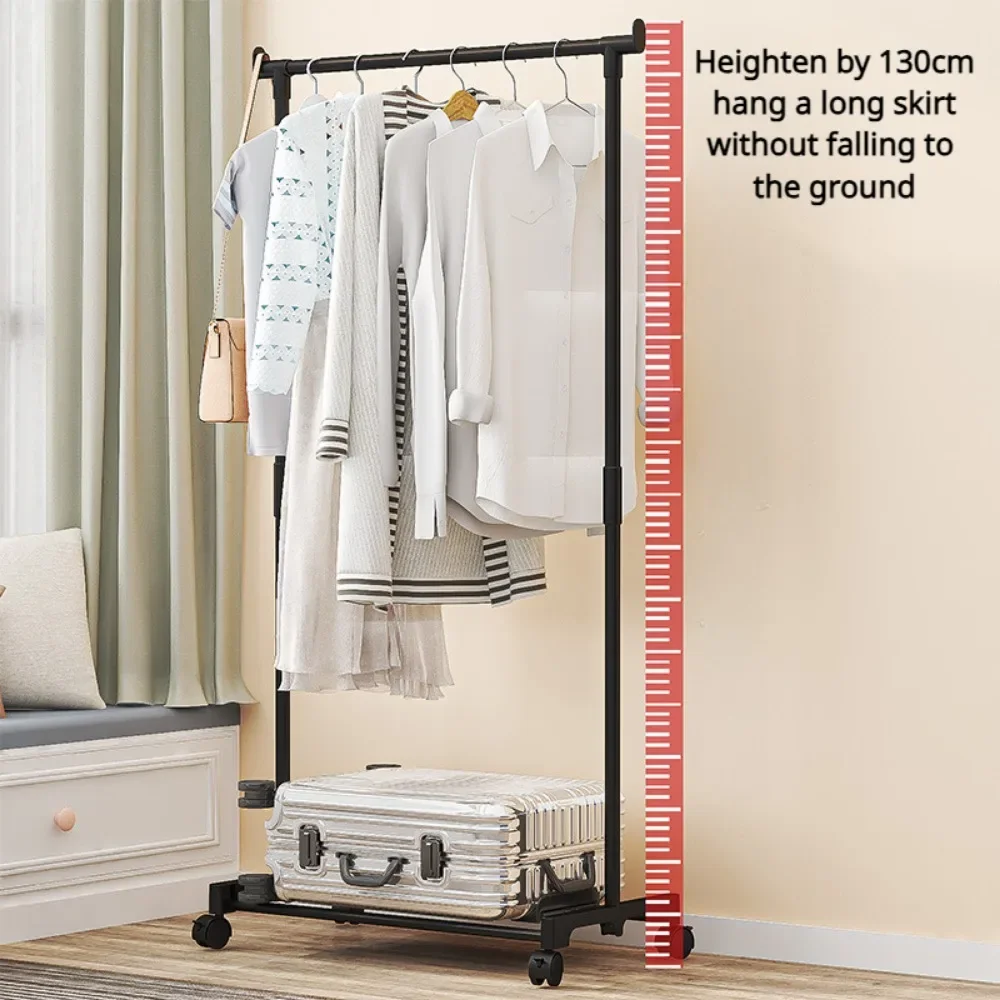 Double Rod ราวแขวนเสื้อผ้าชั้นมัลติฟังก์ชั่แบบพกพาแขวนเก็บเสื้อผ้า Rack Movable ห้องนอนชั้นวางล้อ Coat Shelfs