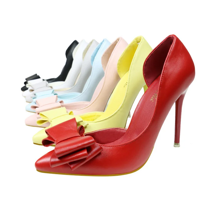 Sepatu Hak Tinggi Model Korea dengan Pita Manis, Sepatu Wanita Ramping Modis dan Elegan untuk Kantor, Sepatu Wanita Runcing Seksi