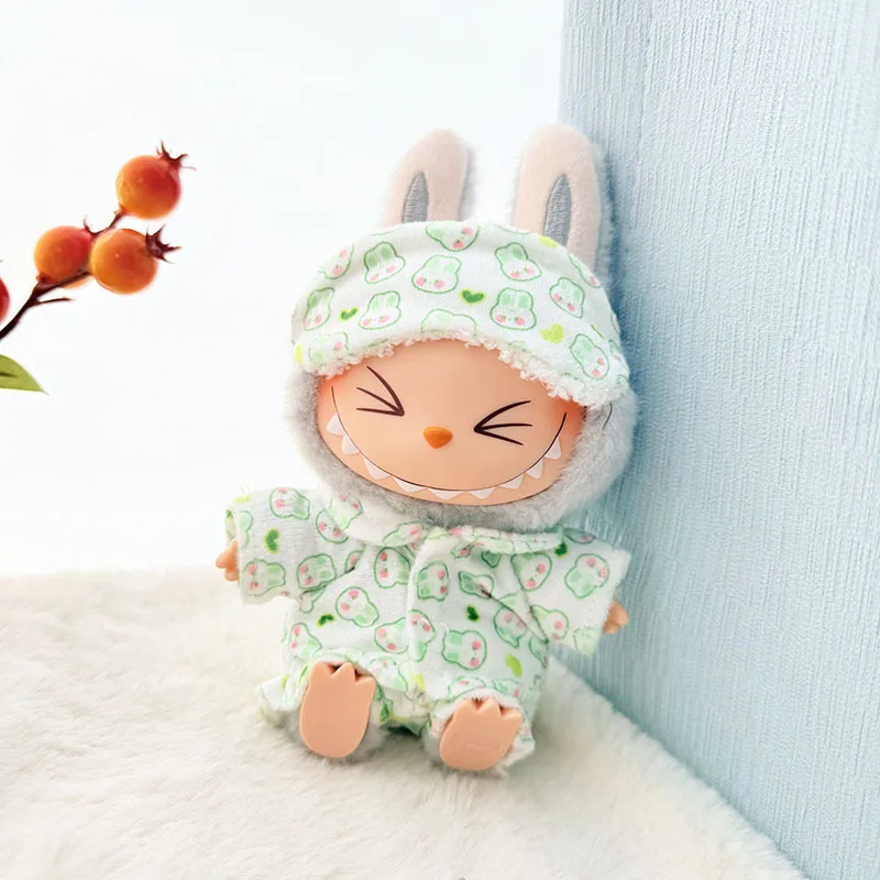 15 cm/17 cm Labubu I II Puppenkleidung Niedliche Augenmaske Pyjamas Dreiteiliges Set Zubehör Kleidung Plüschpuppenkleidung