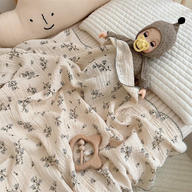 2 層ブランケット新生児花柄コットンモスリンおくるみ薄型ベビーサマーブランケット幼児ベビーバスタオル100X100CM