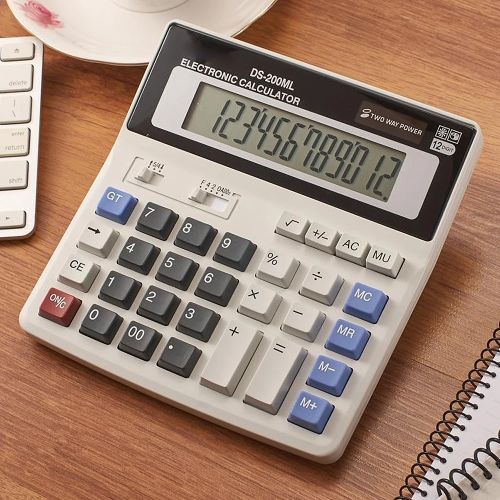 Zonne-calculator Dubbele voeding DS-200ML 12-cijferige elektronische rekenmachine Kantoorbenodigdheden voor kantoor School Boekhoudhulpmiddelen