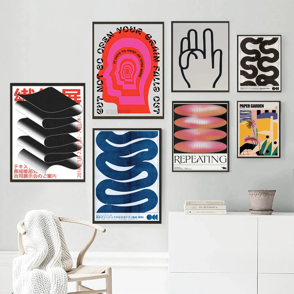 Japanese Vintage Abstract Open Your Mind Print Posters Blue Waves Wall Art Canvas Painting for Living Room Bedroom Home Decor