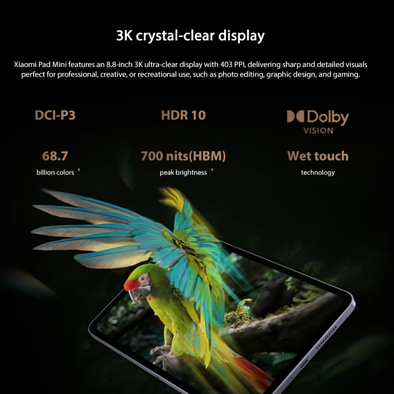 Xiaomi Pad Mini Global Version 8,8-дюймовый сверхчеткий дисплей 3K, аккумулятор 7500 мАч, 67 Вт HyperCharge MediaTek Dimensity 9400+