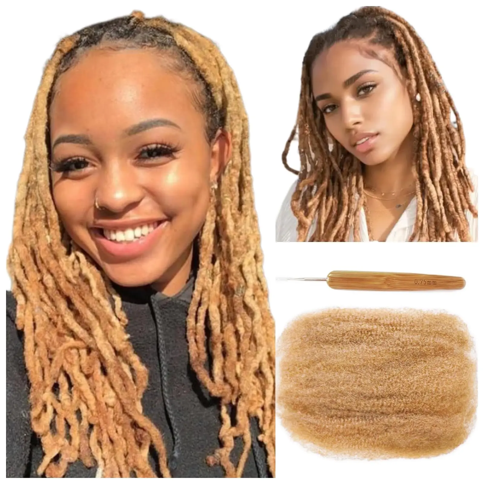 Loira em massa cabelo com crochê brasileiro afro kinky encaracolado cabelo humano em massa para dreadlocks extensões reparação locs mini torção trança