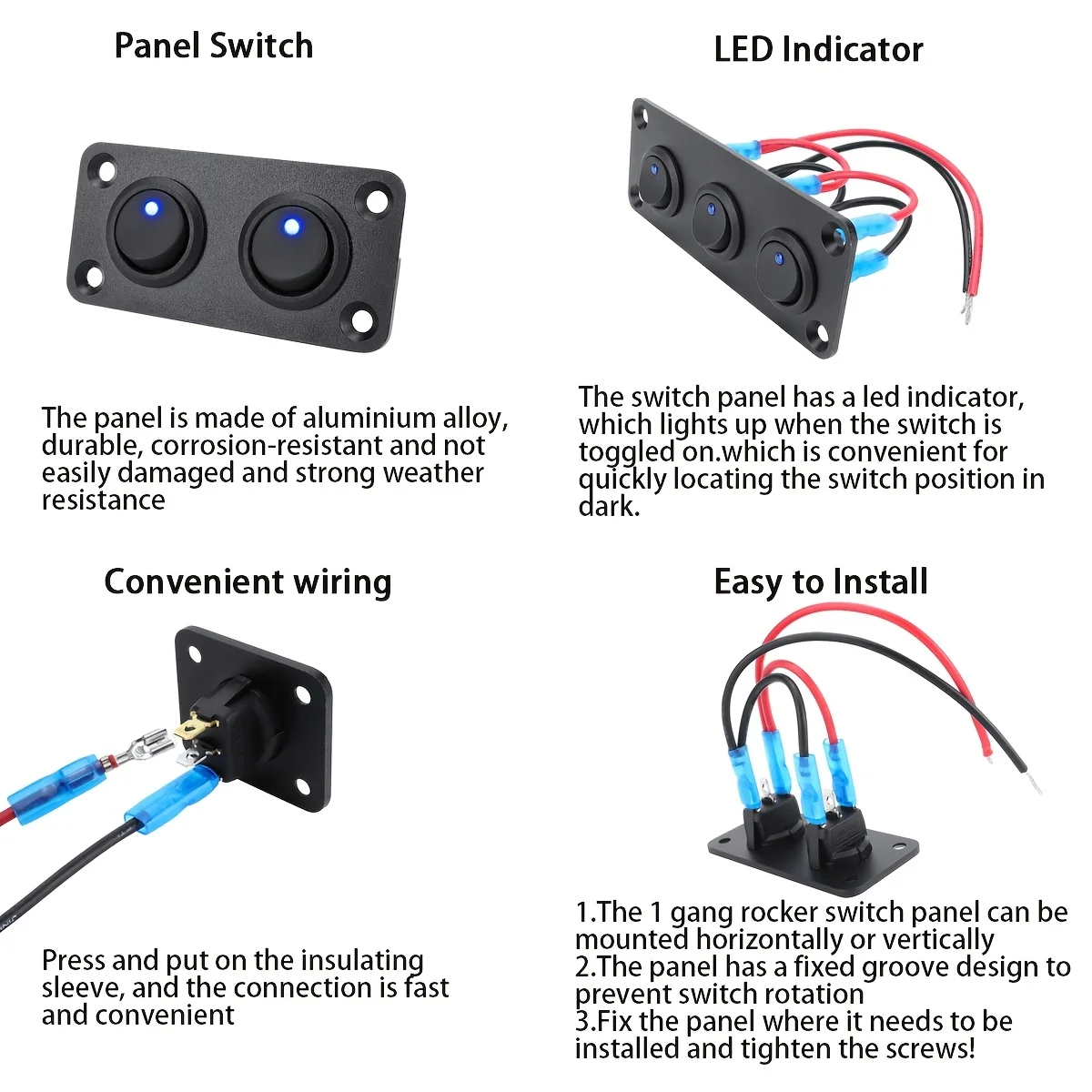 Painel de interruptor de joystick circular azul 20A com alumínio de 3 pinos à prova d'água 12V, adequado para carros, caminhões, barcos, RVs, iates, etc.