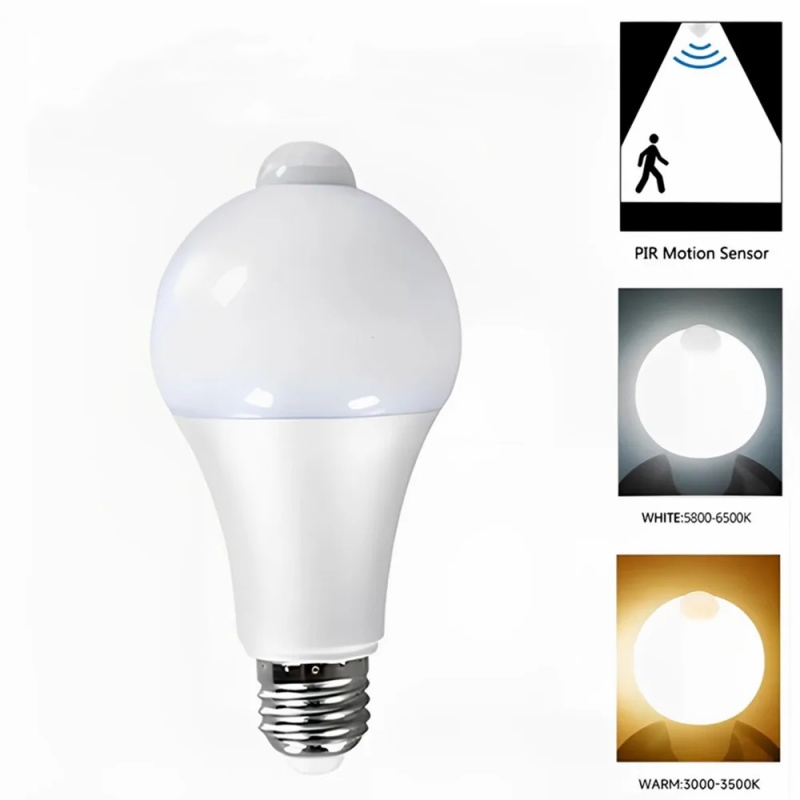 Лампа с пассивным инфракрасным датчиком движения E27, 220 В, 6/9/12/15/18 Вт