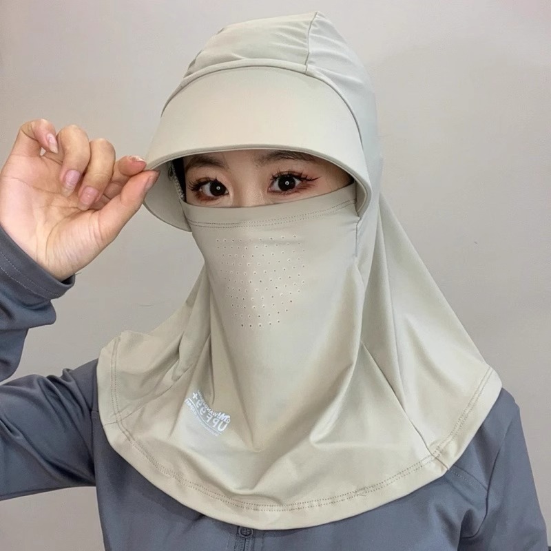 Capa facial de proteção UV de verão, chapéu de sol de rosto inteiro de seda gelada com aba de pescoço ajustável para ciclismo caminhadas ao ar livre (UPF 50+)