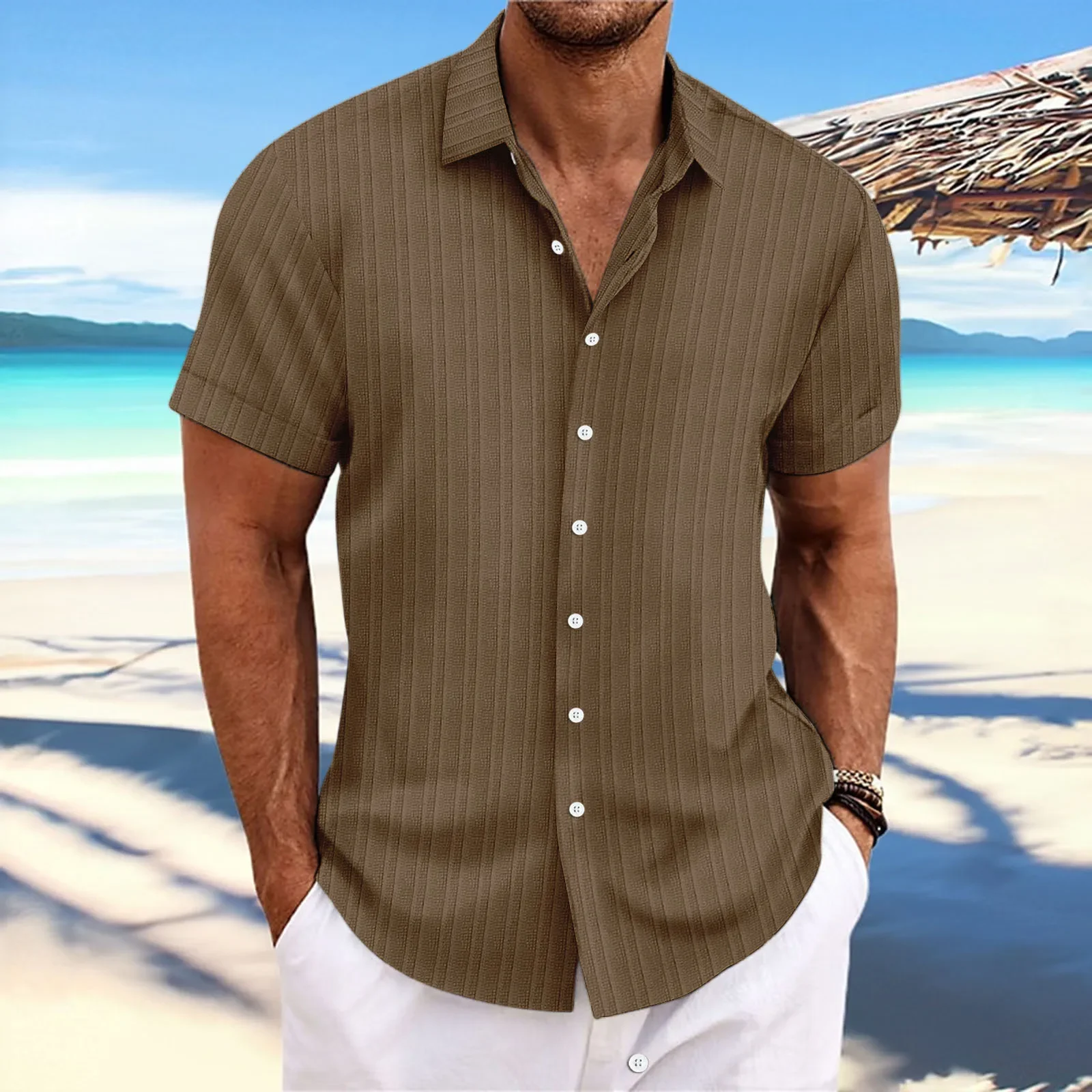 Camicia a maniche corte a righe di alta qualità da uomo estiva, nuova moda di lusso, top fresco traspirante da spiaggia casual business