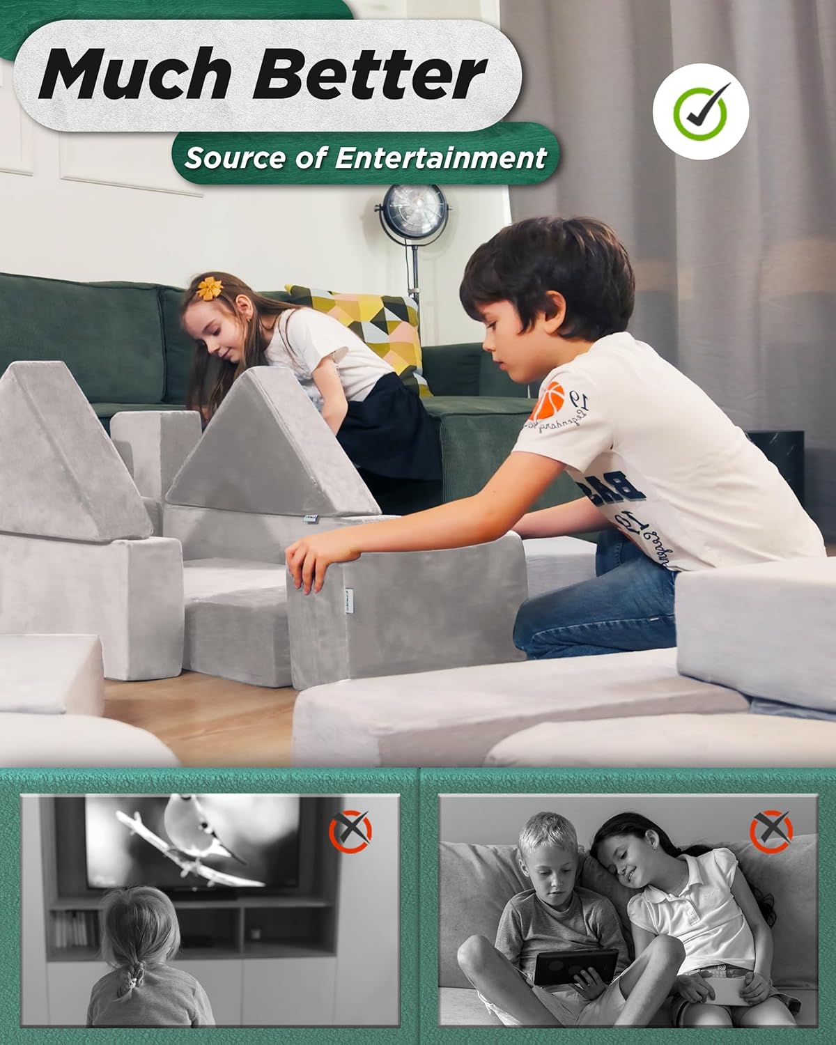 11pcs Modular Kids Play Couch, Child Sectional Sofa, Fortplay Bedroom and Playroom Furniture for Toddlers, Convertible Foam