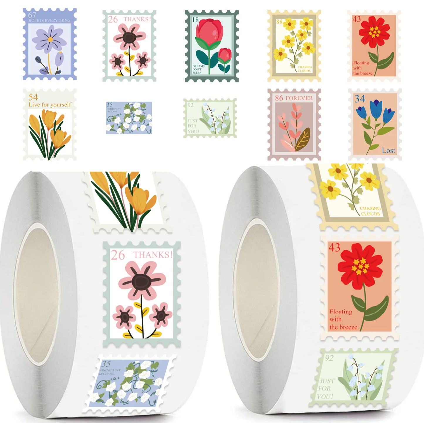 500 Stuks Bloem Stempels Roll Sticker Harajuku Cartoon Y2k Mode Plakboek Graffiti Cafe DIY Scrapbooking Telefoon Geschenken Decals