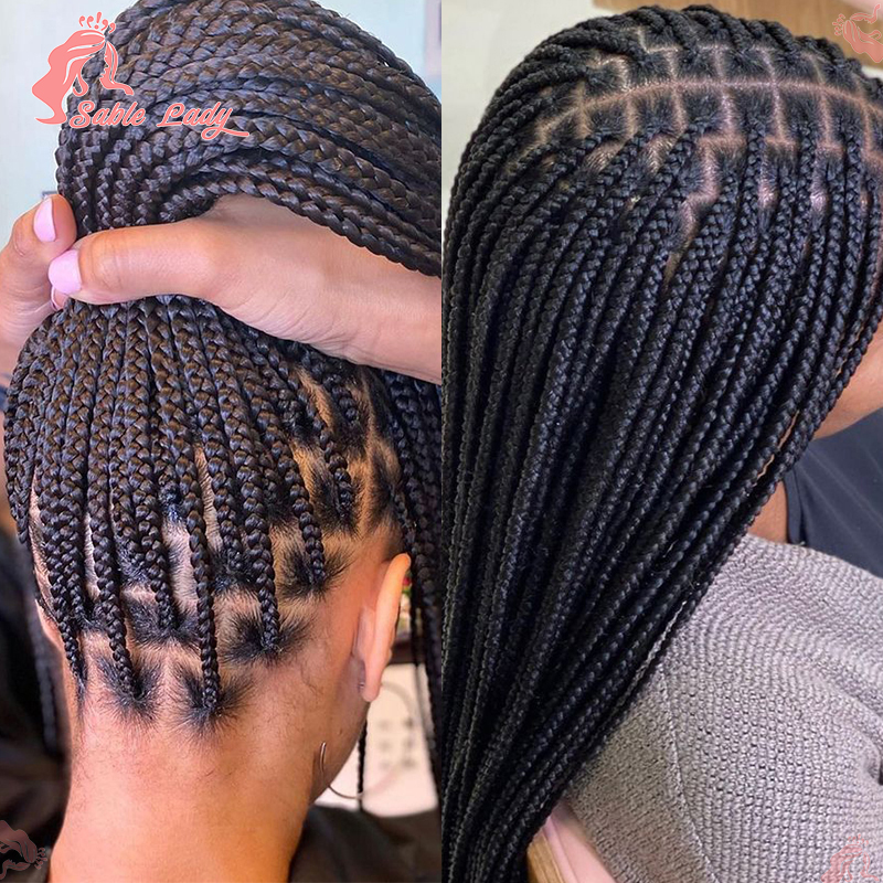 36 "合成結び目のないボックス編組ウィッグ黒人女性のためのコーンロウ三つ編みレースウィッグフルレース三つ編みヘアウィッグ黒編組髪