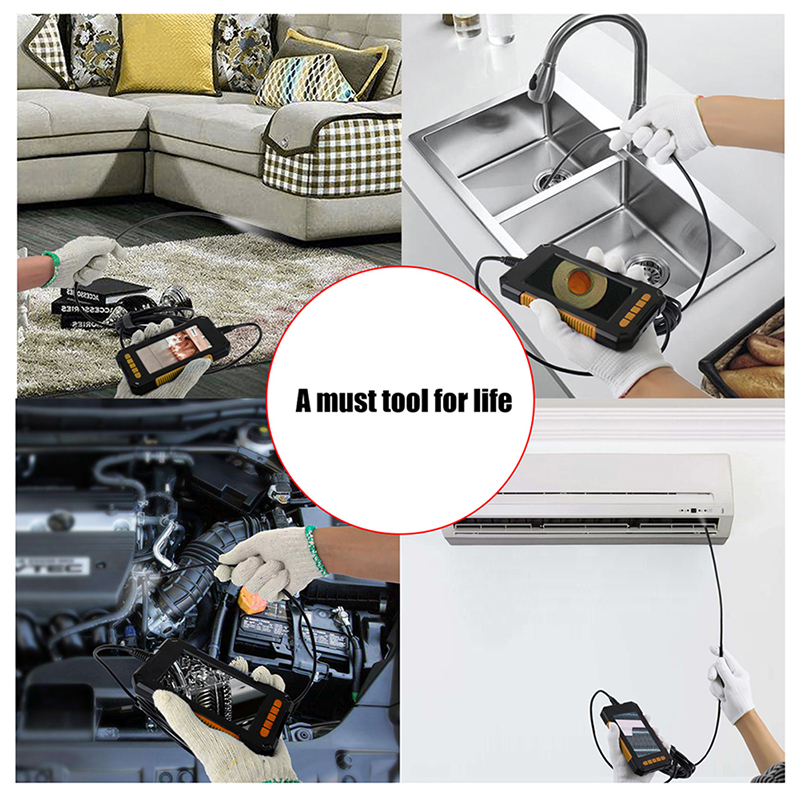 Boroscópio de lente dupla única, câmera endoscópica LCD de 4,3 polegadas com 8 luzes, câmera de inspeção HD 1080 para verificação de esgoto de carro