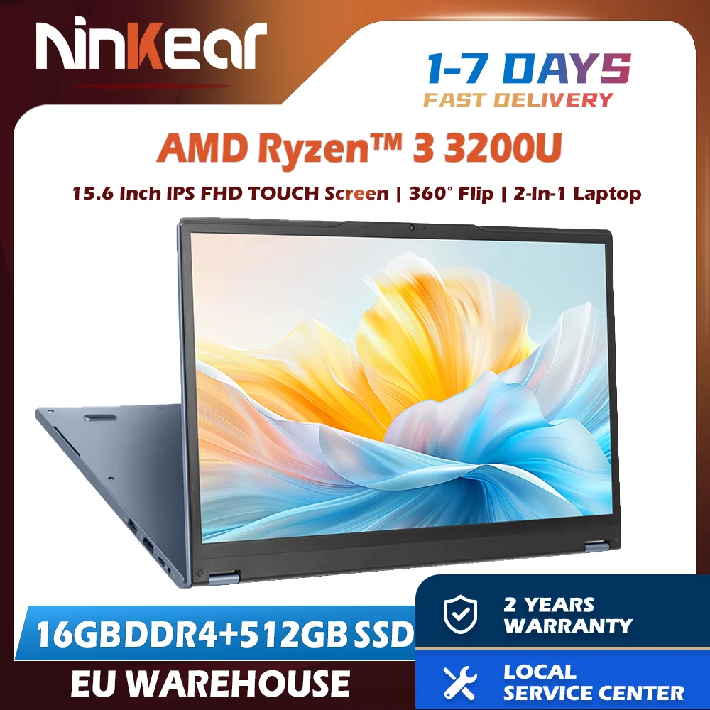 Ninkear YBOOK15 2-in-1 laptop AMD Ryzen ™   3 3200U 15,6' 360 °   flip FHD IPS touchscreen 16G + 512 GB SSD-toetsenbord met achtergrondverlichting Windows 11