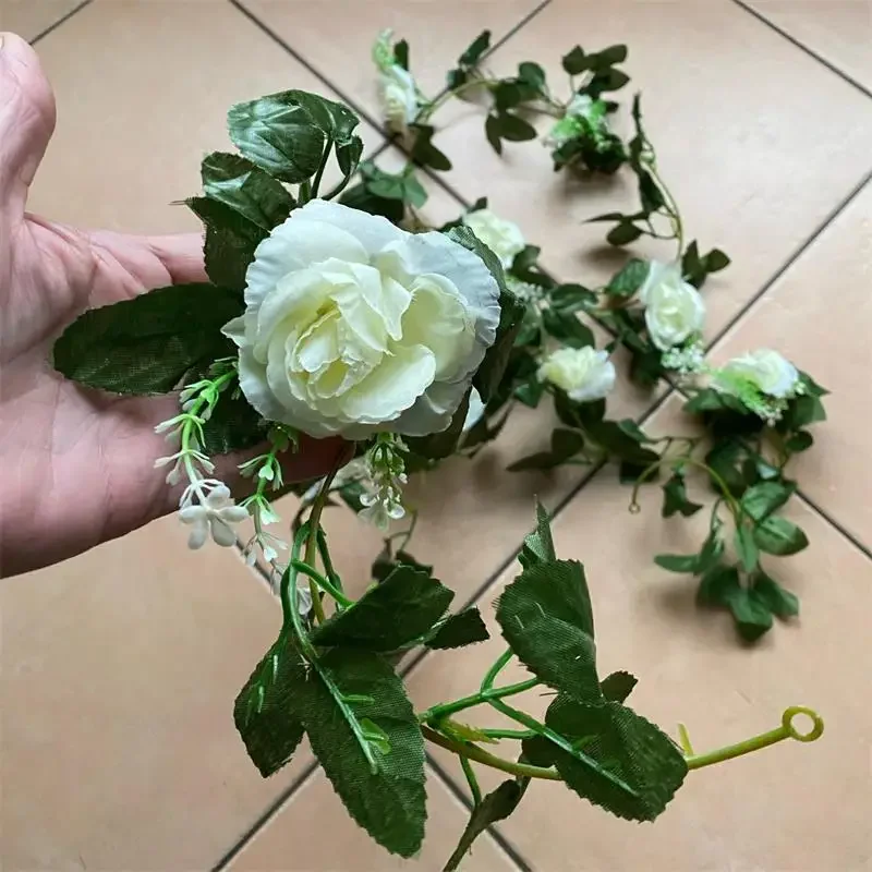Clearance_1 Pz 2.2 M Fiore Bianco Artificiale Falso Appeso Piante di Vite Finte Foglie Artificiali Ghirlanda di Fiori Decorazione di Nozze_