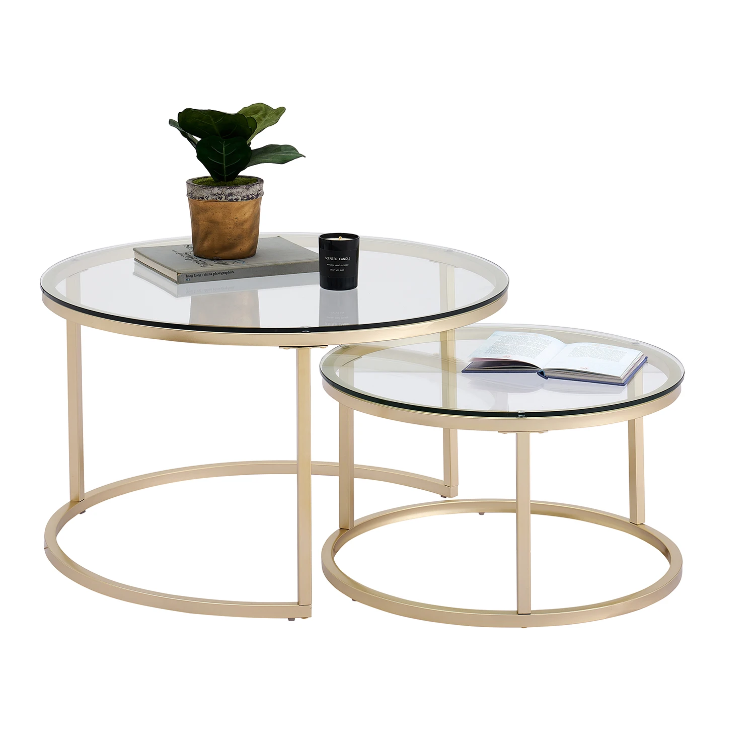 Table basse en fer 2 en 1, mode petit appartement, salon, Table basse ronde en verre trempé pour canapé, Table basse d'appoint