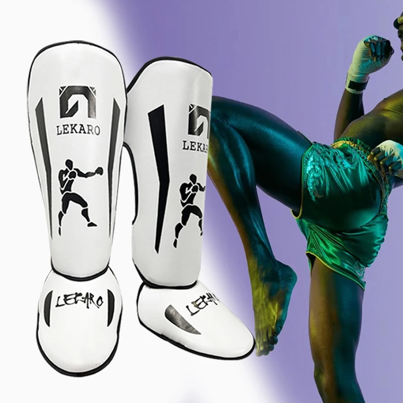 Lekaro caneleiras de combate para adultos, caneleiras de combate para competições de combate, PU Muay Thai, mangas de proteção para pernas Sanda