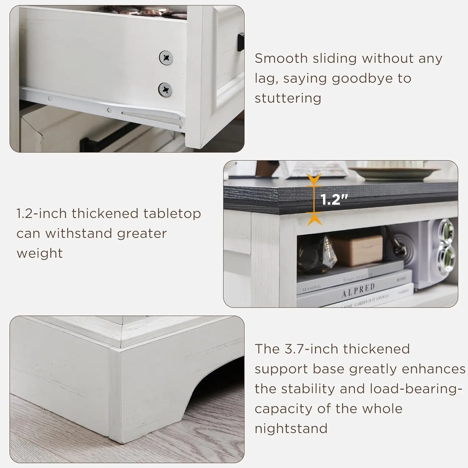 Nightstand with Charging Station,End Table with 2 Drawers Storage,Side Table,Bedside Cabinet for Bedroom,Living Room,White