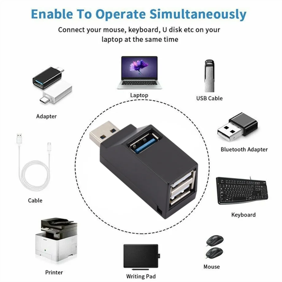Extensor de adaptador HUB USB 3,0, Mini caja divisora de 1 a 3 puertos USB 2,0 de alta velocidad para PC, portátil, accesorios para lector de tarjetas de disco U