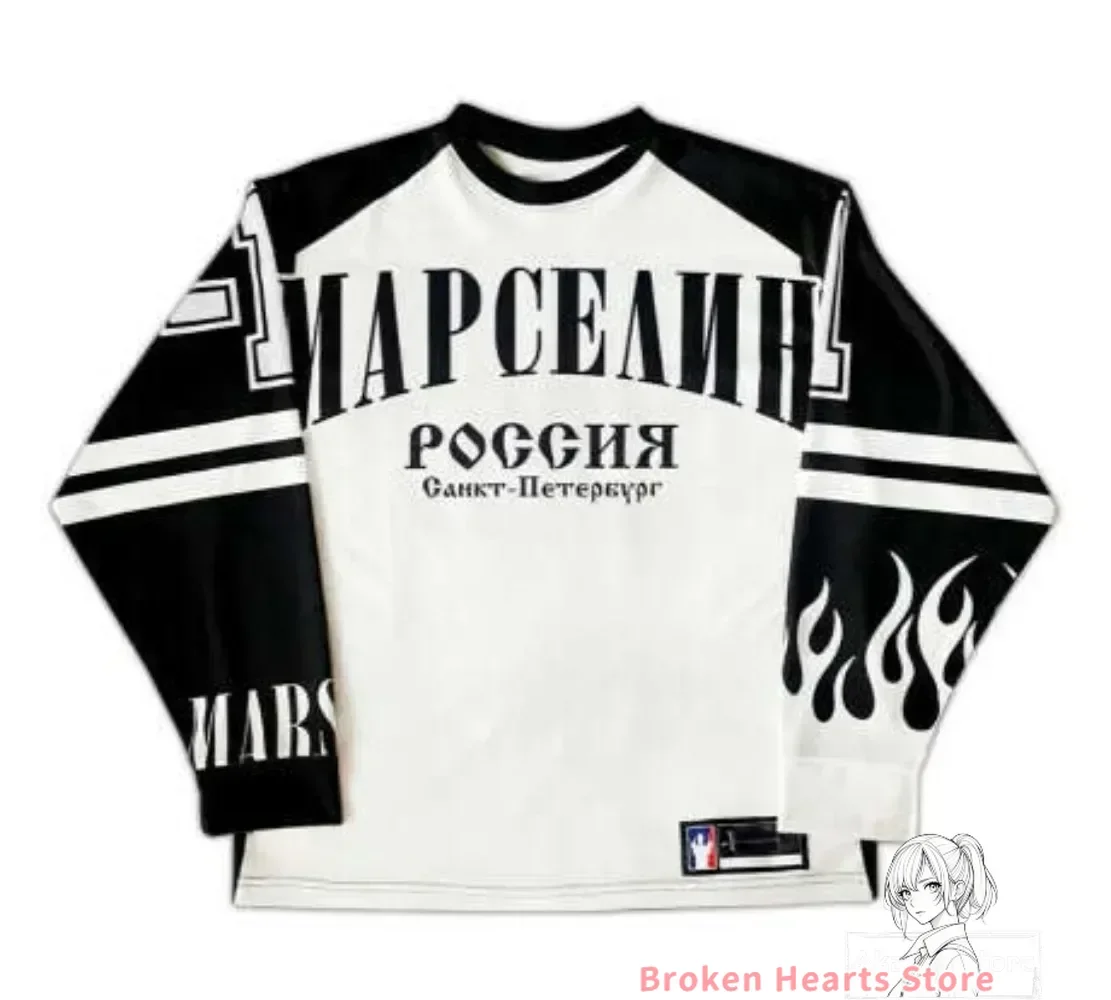カジュアルファッション原宿 Y2K ヒップホップ Sprots 長袖 Tシャツ男性ストリートルーズ野球ジャージカジュアルトップス男性服