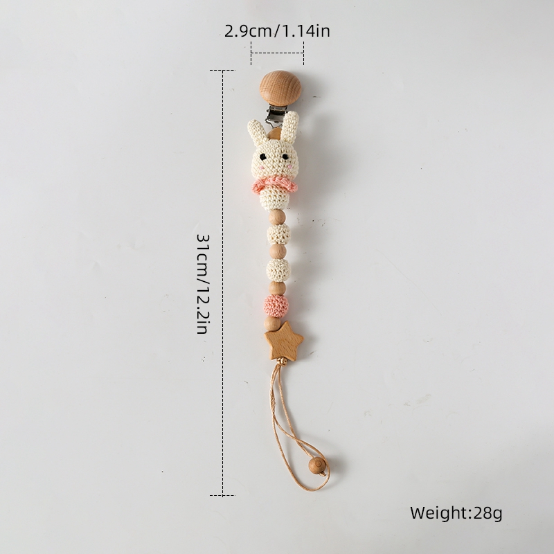 ปรับแต่ง Baby Pacifier CHAIN โครเชต์กระต่าย Pacifier คลิป BPA ฟรีซิลิโคนลูกปัด Handmade ทารกพยาบาล Teething CHAIN